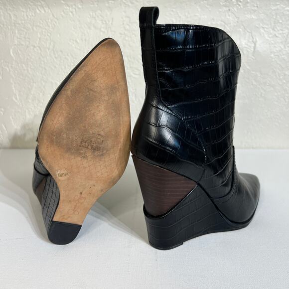 Jessica Simpson Hilrie Black Crocodile Leather Western Wedge Heel Boot 8 - Picture 4 of 9